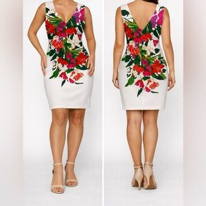 Donna Ricco White Floral Sheath V-Neck Dress — Size 12